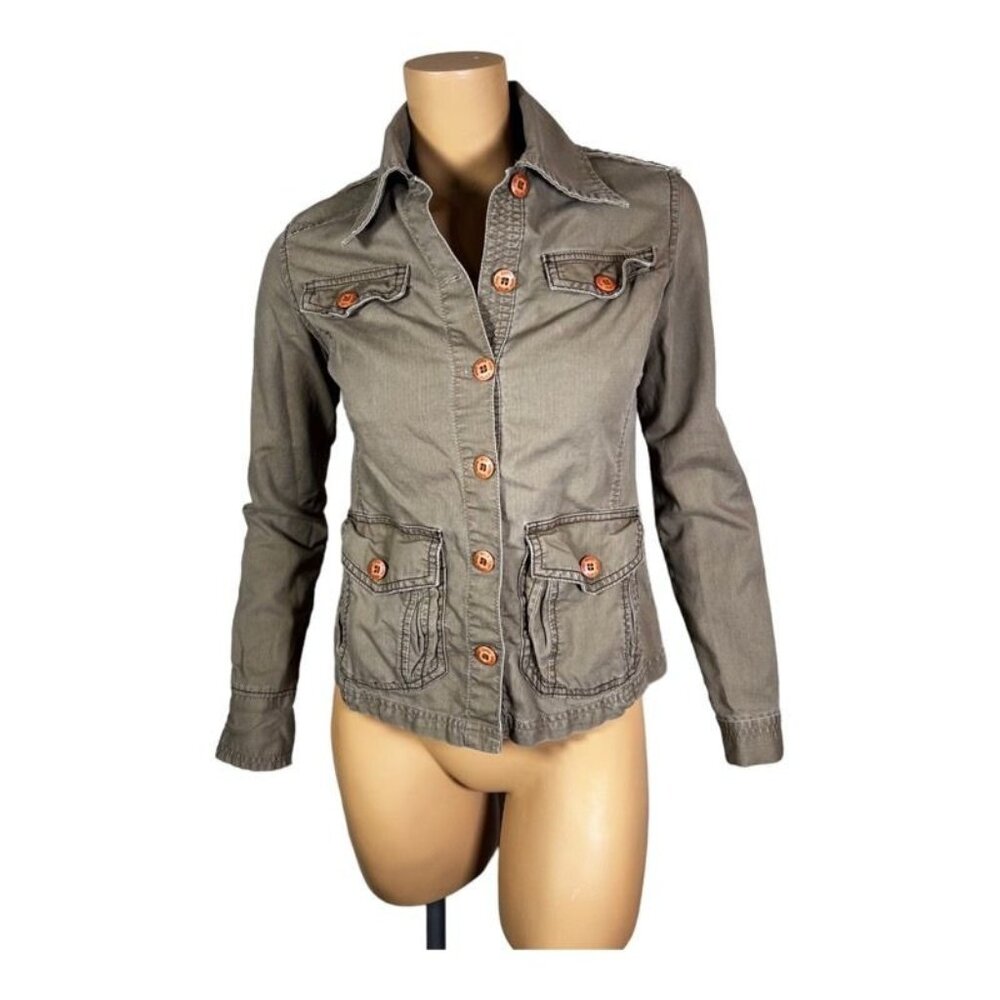 Element Military Shirt Shacket Women's XS Green Solid Long Pockets Twill Safari